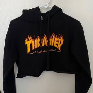 Thrasher Black and Orange Cropped Hoodie